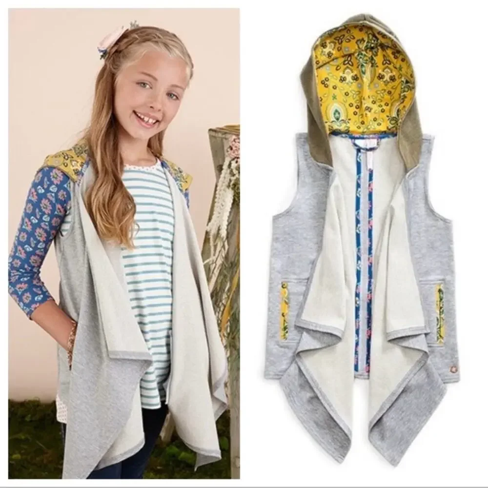 Matilda Jane 435 Hooded Vest Cardigan Once Upon A Time/Fork In The Road 10 NWT